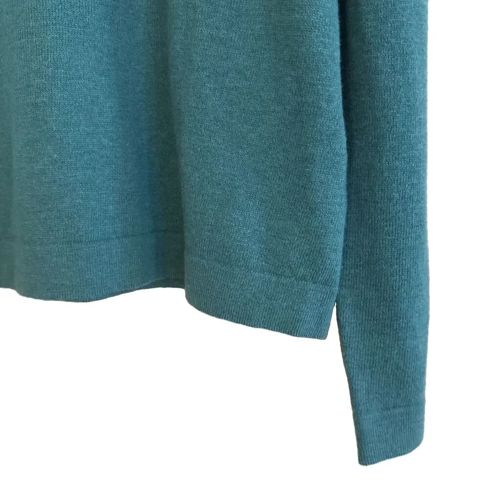 SKHOOP Merino Wool Blend 1/4 Zip Sweater Womens Sz M Teal Gray Mariner Striped